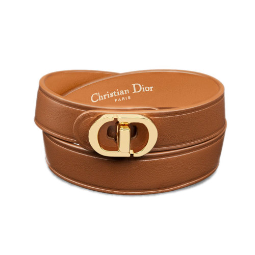 DIOR/迪奥 22新款 30 MONTAIGNE系列 女士干邑色小牛皮配镀金金属双环手环B1760WOMCM_D13E
