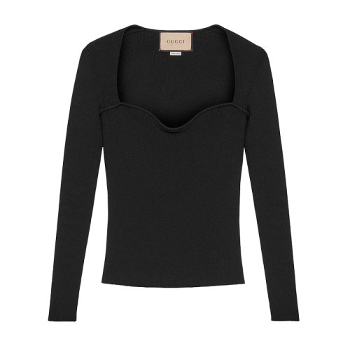 GUCCI/古驰 22年早春新款 情人节系列 女士黑色弹力粘胶纤维紧身上衣670629XKB1Q1000