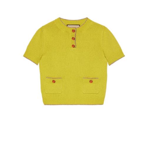  GUCCI古驰 22年秋冬 女士 棉金银丝线针织T恤 691576 XKCHF 7379