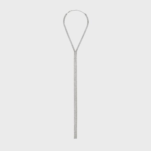 CELINE赛琳思琳 22年秋冬 男士 项链 BOY DOLL复古铑银色饰面黄铜和水钻领带式项链 460DI6BRS.