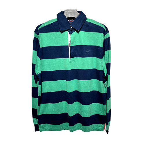 Paul&shark/鲨鱼 蓝绿拼色男士长袖POLO衫