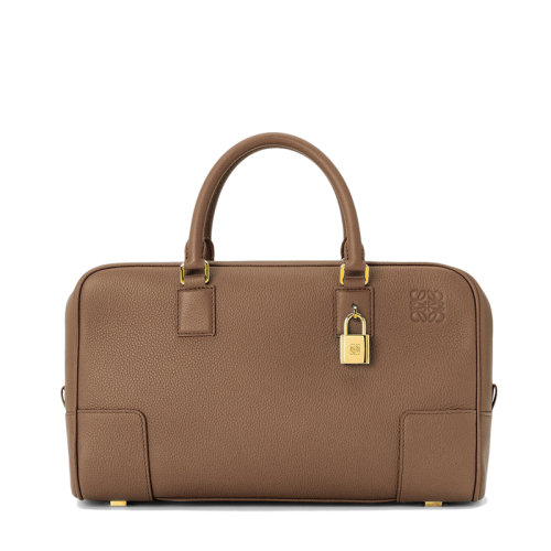 LOEWE/罗意威 22春夏新款Amazona 28系列 女士巧克力色粒面小牛皮金色挂锁装饰单肩斜挎手提包0010640647