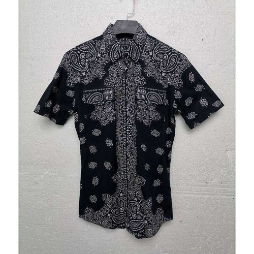 GUCCI/古驰 蓝色系白色花纹男士短袖衬衫（瑕疵折扣）