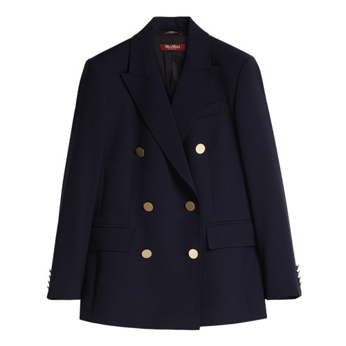 MaxMara/麦丝玛拉 22年早春新款 CIURMA系列 女士深蓝色纯羊毛缎面绉纱西装夹克6041142706004