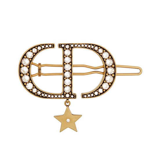 DIOR/迪奥 22新款30 MONTAIGNE系列 女士复古金色CD徽标镶嵌透明晶体配星星吊饰头饰发卡发夹V1026WOMCY_D09S