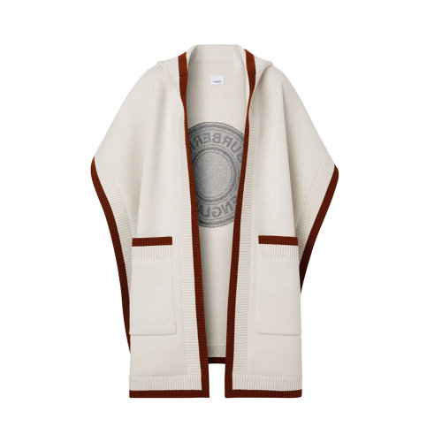 BURBERRY/博柏利 女士白色羊毛经典徽标印花装饰斗篷马甲 8029000