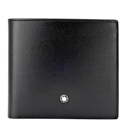 MontBlanc/万宝龙 男士黑色皮革短款折叠钱包钱夹 7163