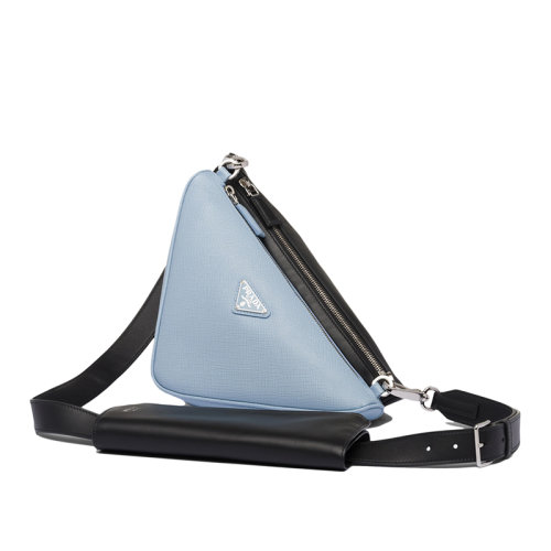 PRADA/普拉达 22新款 男士黑色天蓝色Saffiano皮革珐琅金属三角形徽标单肩斜挎包2VH157_2FOQ_F0J0G_V_OLB