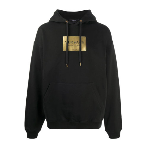 VERSACE/范思哲 男士黑色棉质经典字母徽标印花装饰长袖上衣卫衣连帽衫运动衫套头衫 A87450-A232781-A1008