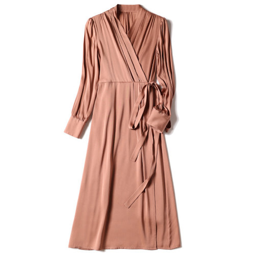 GeleiStory/GeleiStory秋季新款19姆米重磅真丝裹身裙v领桑蚕丝茶歇裙女士连衣裙