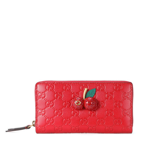 GUCCI/古驰 女士红色皮革樱桃装饰长款钱包 476049-0G6ET-6483