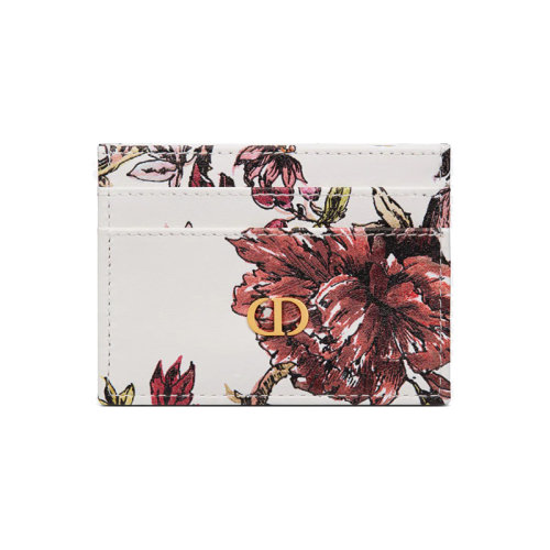 DIOR/迪奥 23新款 Caro系列 女士白色印花小羊皮金色金属饰面卡包S5130UBIE_M884