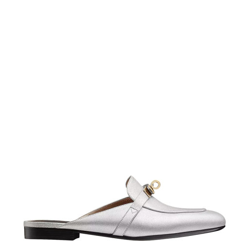 HERMES/爱马仕 22年春夏新款 OZ系列 女士金属银灰色山羊皮金色搭扣穆勒鞋H202118Z52350