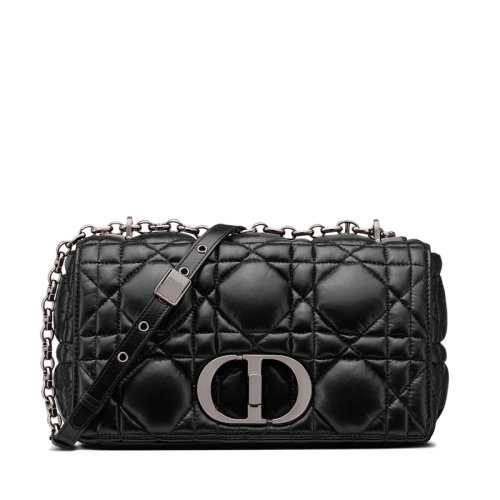 DIOR/迪奥  CARO系列 女士中号黑色绗缝藤格纹小牛皮斜挎单肩链条包M9242BNGK_M900