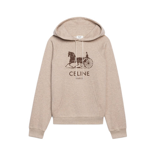 CELINE/赛琳      女士米色/棕色山羊绒棉质抓绒SULKY连帽衫2Y428450I.02WN