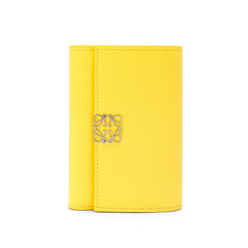 LOEWE/罗意威 22新款 女士小号黄色鹅卵石纹牛皮革徽标压纹垂直三折钱包C821S33X01-8240