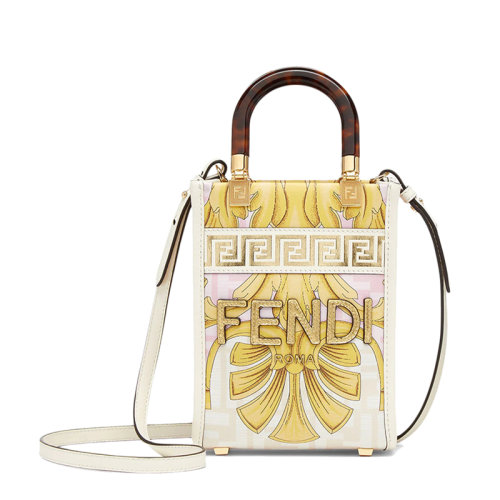 FENDI/芬迪 22新款Sunshine系列 女士Fendace联名款迷你白色皮革树脂玻璃手柄单肩斜挎手提包8BS051AKMUF1HZC