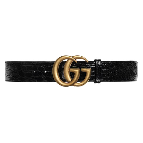 GUCCI/古驰 女士黑色鳄鱼皮复古GG金扣宽4cm腰带400593E7I0T1000
