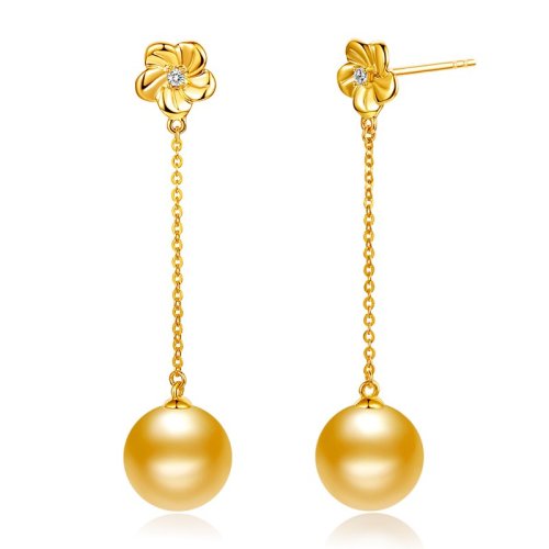 【新款】SANDYRILLA/仙蒂瑞拉 9-10mm南洋金珍珠18K金钻石耳饰-金蕊