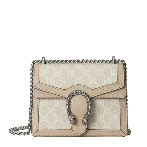 GUCCI/古驰 22新款Dionysus系列 女士迷你米色/白色老花帆布燕麦色皮革滚边银扣银链单肩斜跨链条酒神包421970UULBN9683