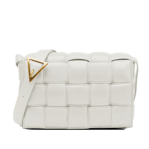 Bottega Veneta/葆蝶家 CASSETTE PADDED系列 粉笔白色小羊皮双面正交编织单肩豆腐包591970VCQR19143