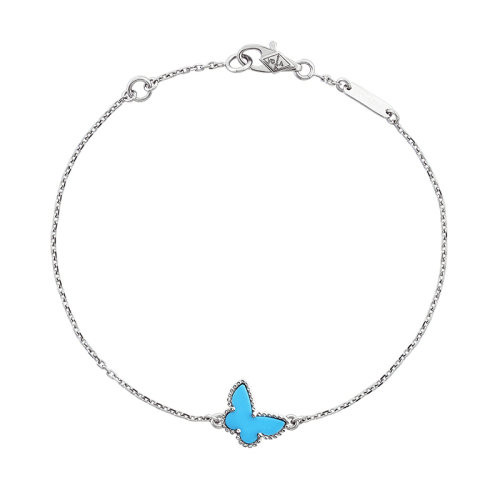 Van Cleef & Arpels/梵克雅宝 经典Sweet Alhambra papillon系列 18k金白金绿松石蝴蝶手链VCARF80400