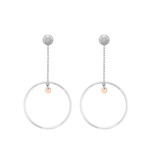 HERMES/爱马仕 经典Hermès Ex-Libris系列 18K金玫瑰金点缀925纯银圈型耳坠耳环H120541B