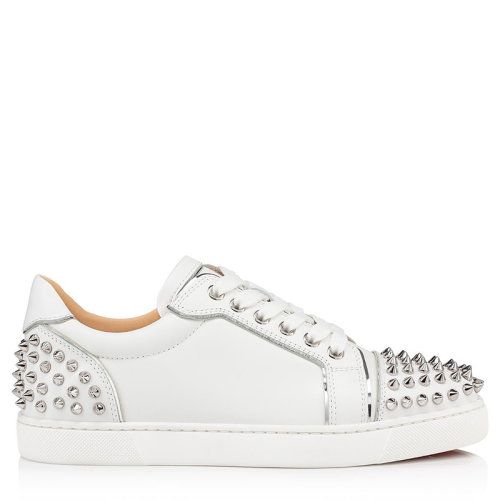Christian Louboutin/克里斯提鲁布托 女士白色小牛皮的纹理和精致的银色斑点低帮运动鞋1201525H924