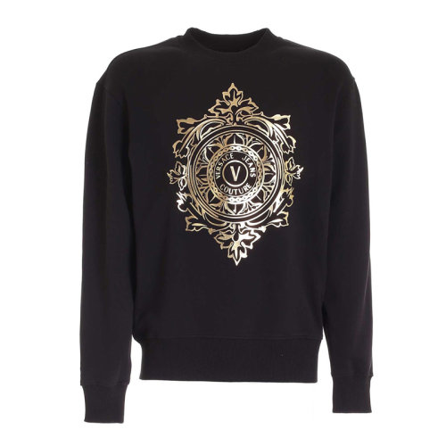 VERSACE JEANS/范思哲牛仔 男士黑色棉质经典字母徽标装饰圆领长袖上衣卫衣运动衫套头衫 71GAIF05-CF00F-G89