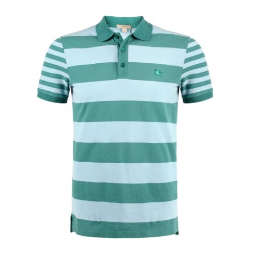 BURBERRY/博柏利20春夏 男装 服饰 经典LOGO款 湖蓝色 棉质条纹logo标志骑士刺绣半袖 男士短POLOT恤 3963087