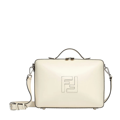 FENDI/芬迪 22春夏新款 男士中号白色小牛皮双F手拿单肩包手提箱7VV156AAIWF0C88