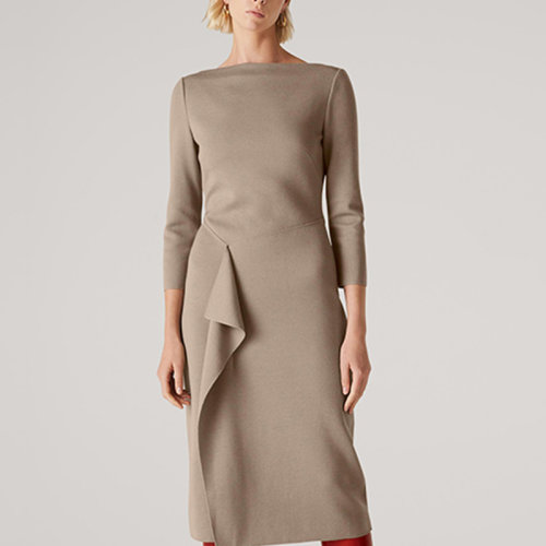 St.John/盛蔷羊毛针织修身长袖中长款女士连衣裙K1110F1