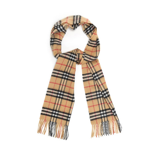 BURBERRY/博柏利 巴宝莉 男女同款 经典格纹 时尚驼色羊绒流苏边围巾 80155561