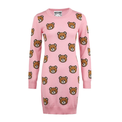 MOSCHINO/莫斯奇诺21新品泰迪熊图案羊毛修身女士连衣裙A048855082