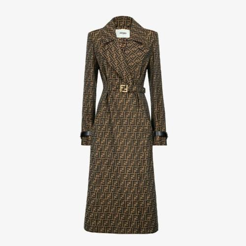  FENDI芬迪 22年秋冬 女士 大衣 棕色帆布风衣 FF8887A5W3F118W