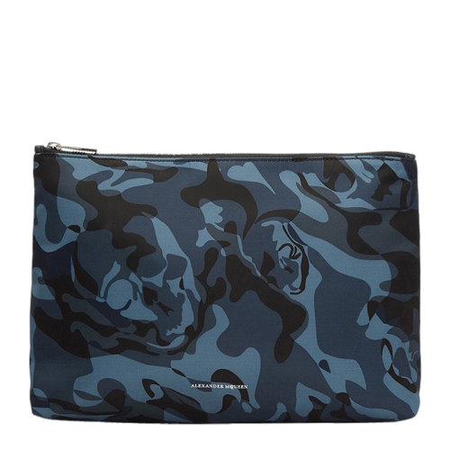 Alexander McQueen/亚历山大麦昆 男士蓝色织物迷彩印花钱包手拿包男包 506643-9KD0N-4006