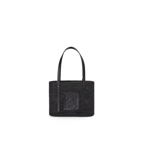 LOEWE罗意威 22年秋冬 女士 手提包 Small Square Basket in raffia and calfskin A223099X21-