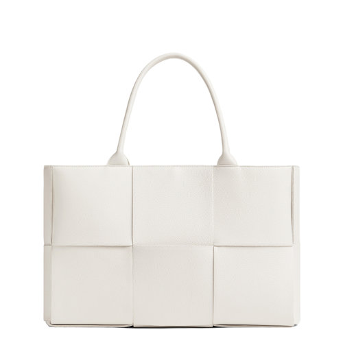 Bottega Veneta/葆蝶家 经典ARCO系列 男女通用白色Intreccio编织牛皮革手提托特包609175VCP119009