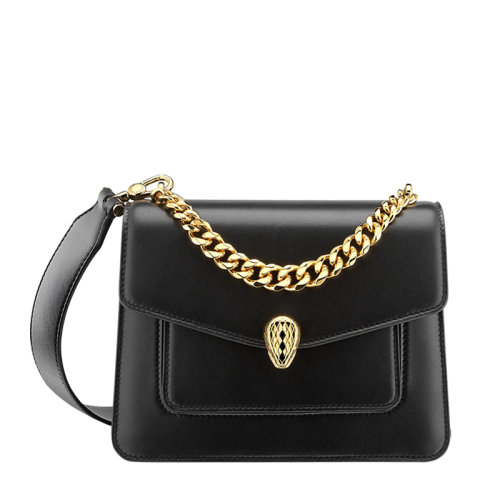 BVLGARI/宝格丽 SERPENTI FOREVER系列 女士小号黑色纳帕羊皮蛇首搭扣翻盖链条单肩斜挎包291050