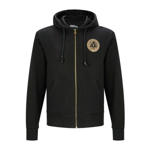 VERSACE JEANS/范思哲牛仔 男士黑色棉质经典字母徽标装饰拉链开合长袖上衣外套连帽衫运动衫 B7GZA7TY-30318-K42