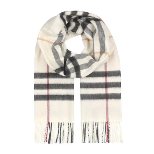 BURBERRY/博柏利 男女同款 中性象牙色山羊绒格纹样式围巾围脖 3201309