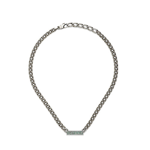 GUCCI/古驰 22春夏新款 925纯银孔雀绿珐琅马衔索链徽标项链678713J84108183