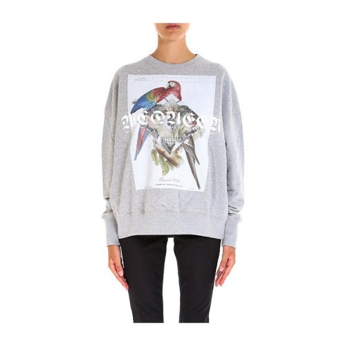 【断码意码44】Alexander McQueen/亚历山大麦昆 女士 字母 鹦鹉 灰色 女卫衣 543352QLZ46 0902