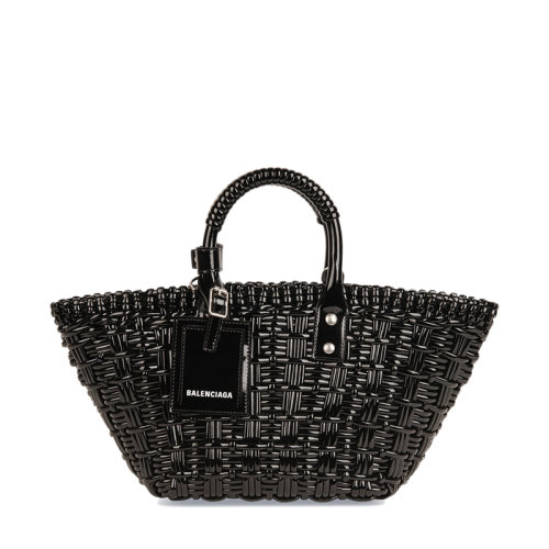 Balenciaga/巴黎世家 BISTRO系列 男女同款XS款黑色漆皮人造牛皮革单肩斜挎手提篮6713422IE2Y1000