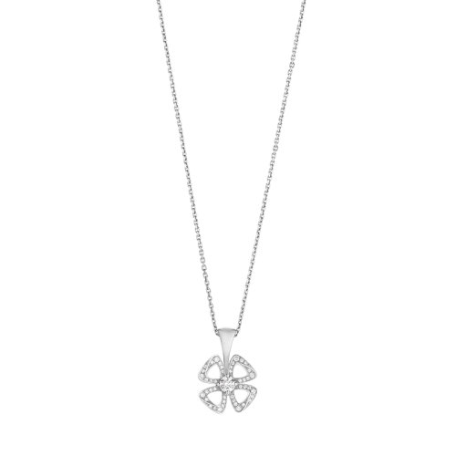 BVLGARI/宝格丽 FIOREVER系列 18K金白金镶嵌钻石镂空四叶草形状吊坠项链358157