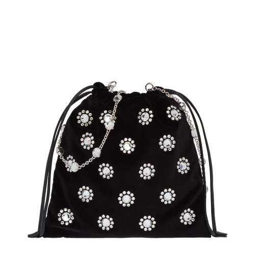 MiuMiu/缪缪 黑色 女士EVENING仿水晶装饰链条包晚宴包 5BH165_2D6V_F0002_V_FAO