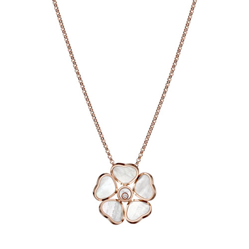 Chopard/萧邦 经典HAPPY HEARTS FLOWERS系列 18K金玫瑰金五颗心形花朵镶钻项链79A085-5301