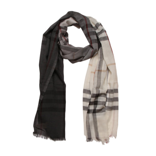 BURBERRY/博柏利 男女通用 中性羊毛真丝混纺黑灰渐变色经典格纹休闲围巾围脖 3945739