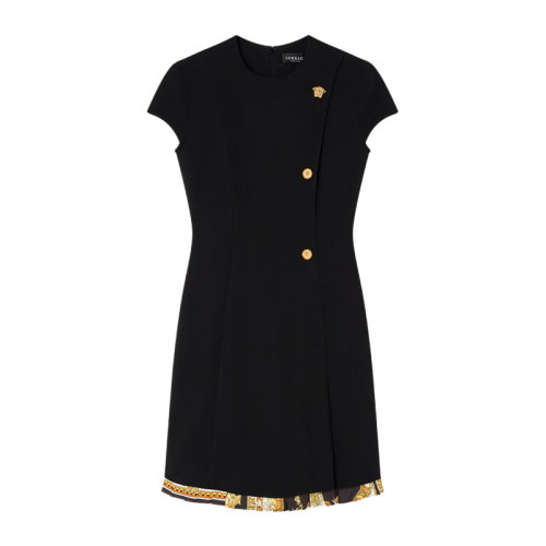 VERSACE/范思哲 女士黑色粘胶纤维混纺弹性纤维经典美杜莎头像装饰圆领短袖迷你小礼服连衣裙 1001356-1A01229-1B000