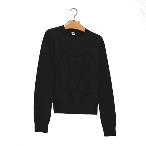 HERMES/爱马仕 22年秋冬新款 女士黑色纯羊绒H Lift图案长袖针织衫毛衣H2H2631D10236